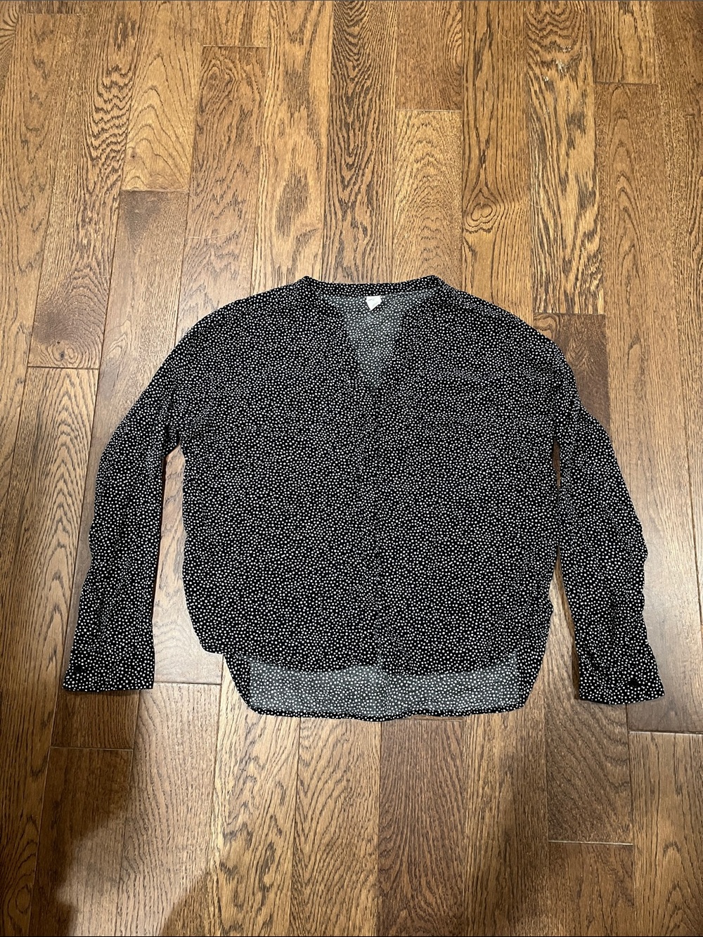 Black Polka Dot V-Neck Button Down